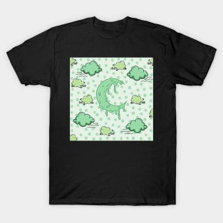 melting crescent moon cloud night green polka dots T-Shirt